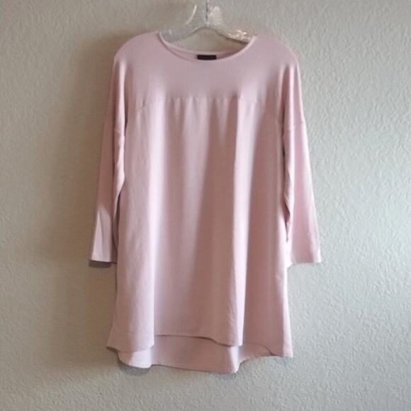 J. Jill Wearever Rosewater Mix Media Tunic 3/4 Sleeve Flowy Soft Pink  Blouse S - Picture 2 of 12